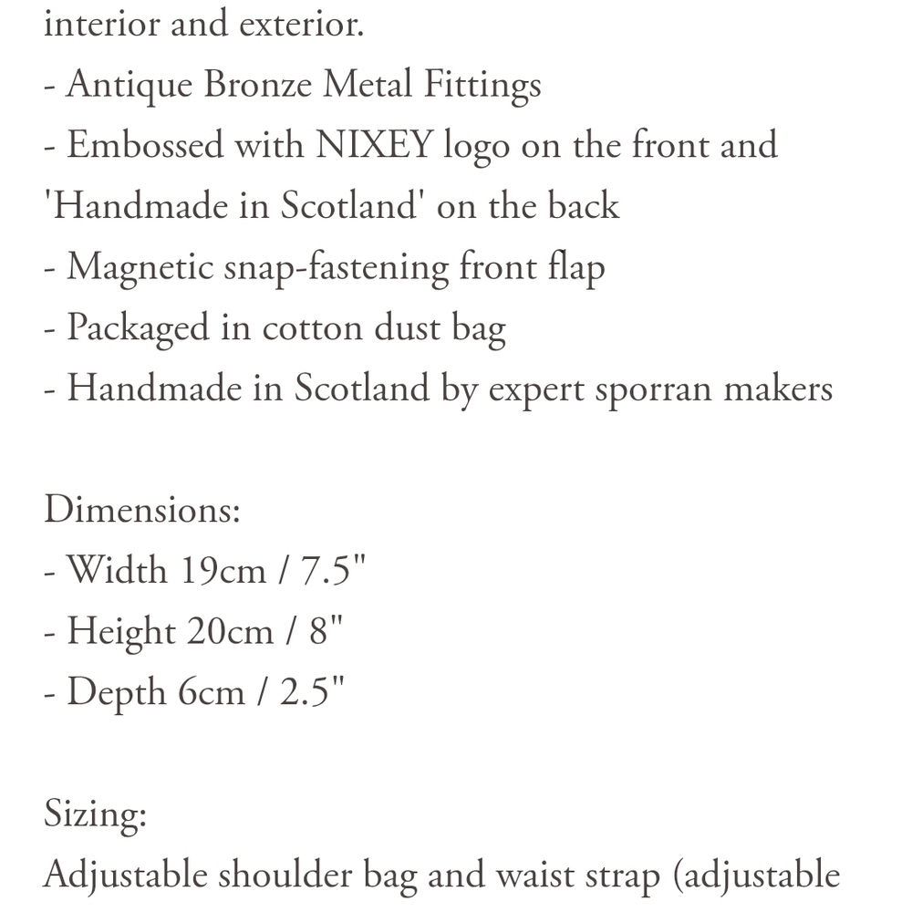Nixey 1834 Collection - Glen Keith Sporran, Crossbody Bag - Picture 10 of 10